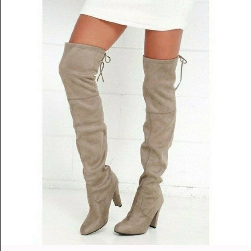 Steve Madden Gorgeous Over the Knee Taupe Vegan Suede Heel Boots Women Size 8.5